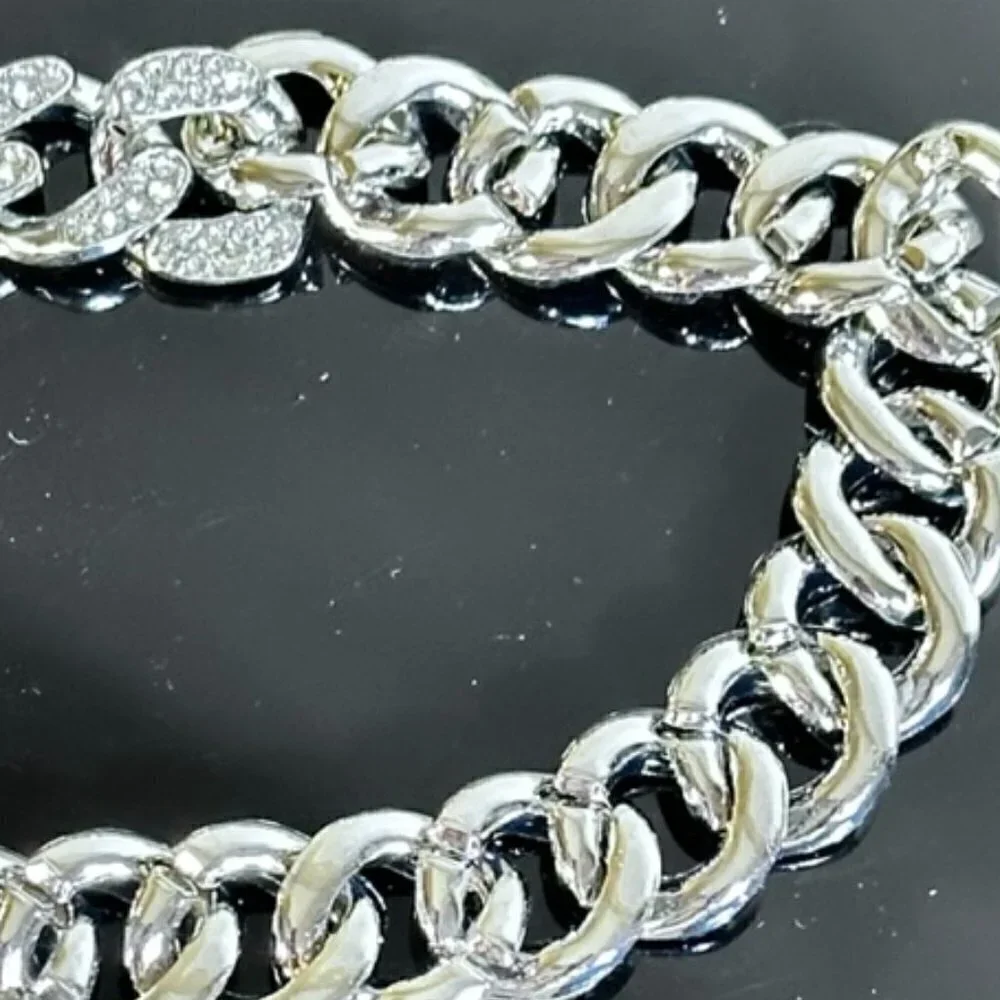 Cuban Link Miami Bling Glittery Silver Unisex necklace Men Women NWT 28